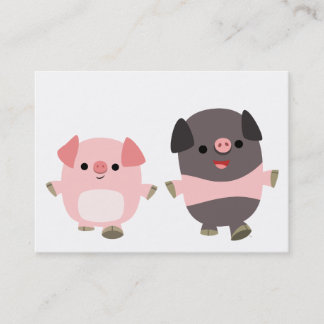 De Visita Cerdos lindos del dibujo animado en una tarjeta
