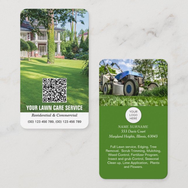 De Visita Código QR tarjeta comercial para Lawn Care (Anverso / Reverso)