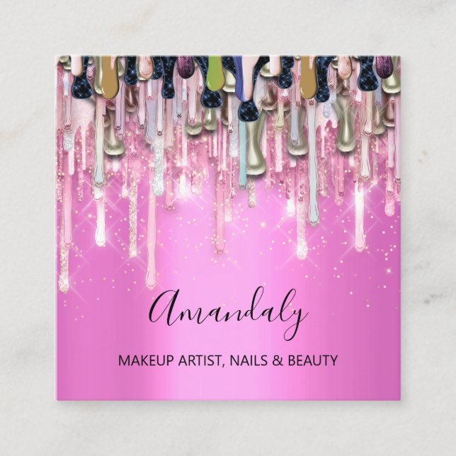 De Visita Cuadrada El glamur goteado en el oro: tarjeta que brilla (Anverso)