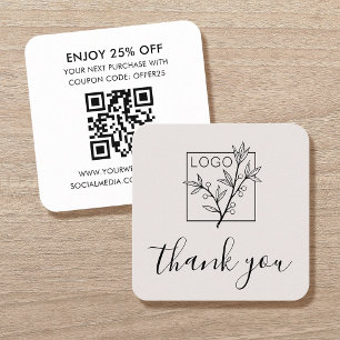 De Visita Cuadrada Gracias Código QR Logo Insertar Tarjeta Blanco Sua