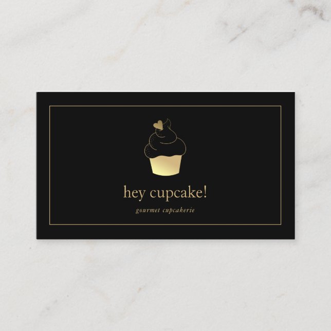 De Visita Cupcake Bakery Relieve metalizado dorado tarjeta d (Anverso)