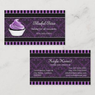 De Visita Elegante Damask Purple Cupcake Panadería Tarjeta