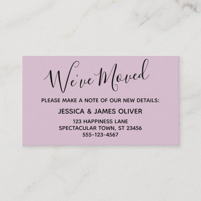 De Visita Elegante, Mauve Typography Tarjeta "We've Moved" (Anverso)