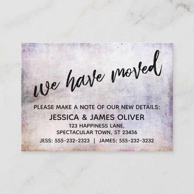 De Visita Escritura a mano informal Hemos movido la tarjeta  (Anverso)