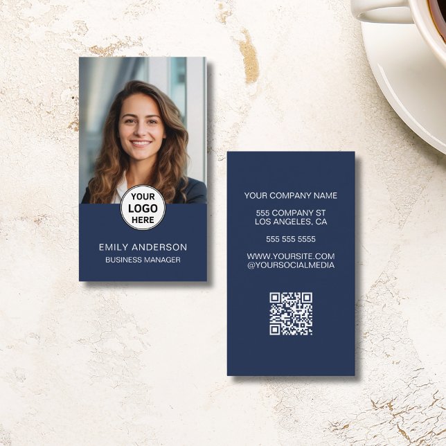 De Visita Foto personalizado Logotipo mínimo moderno Tarjeta (Custom Photo Modern Minimal Logo QR Business Card)