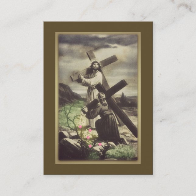 De Visita Jesús y chica joven que llevan la tarjeta santa (Anverso)