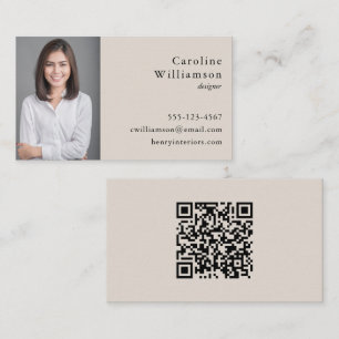 De Visita Minimalista Tarjeta Profesional QR Foto en Negro C