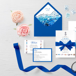 De Visita Nautical Ocean Beach - moderna tarjeta web Boda