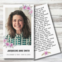 Personalizado floral Foto Funeral Memorial Tarjeta