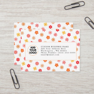 De Visita 🌸 Retro Groovy Floral Logo Personalizado Tarjeta