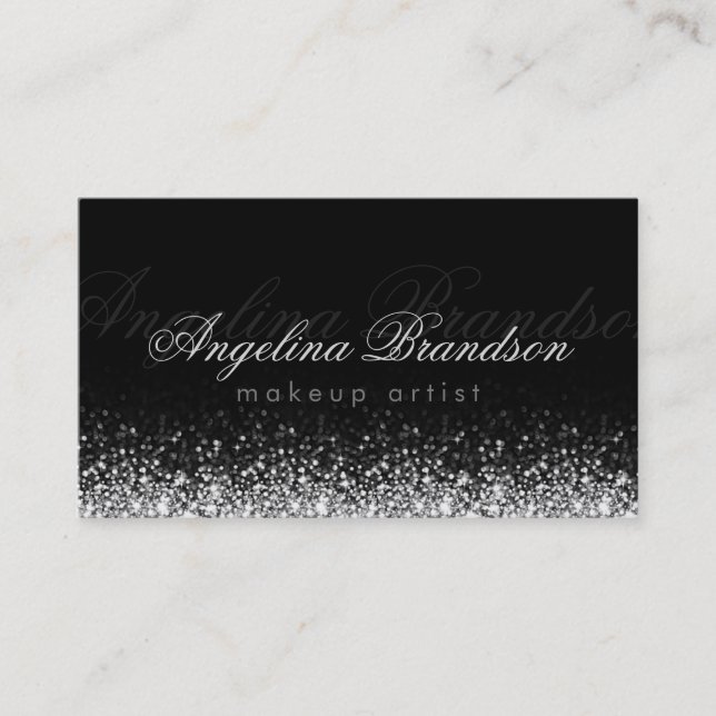 De Visita Shimmering Silver Light Makeup Damask Tarjeta negr (Anverso)