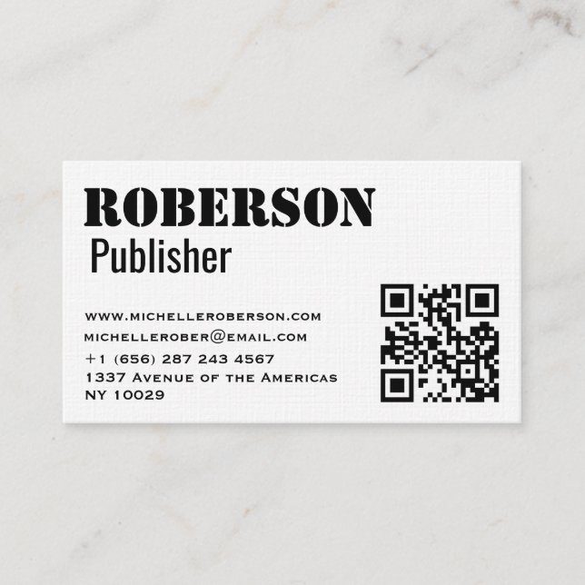 De Visita Tarjeta blanca tradicional simple con código del (Anverso)