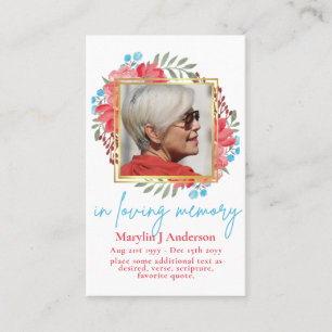 De Visita Tarjeta conmemorativa 100x Blue Red Floral PHOTO P