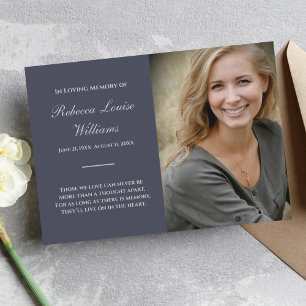 De Visita Tarjeta conmemorativa con foto Funeral Azul Gris