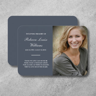 De Visita Tarjeta conmemorativa con foto Funeral Azul Gris