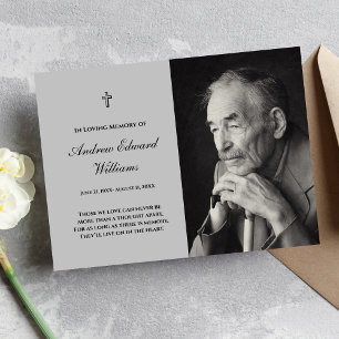 De Visita Tarjeta conmemorativa con foto funeral gris claro
