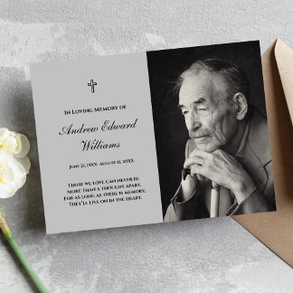 De Visita Tarjeta conmemorativa con foto funeral gris claro