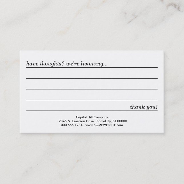 De Visita tarjeta del comentario (Anverso)