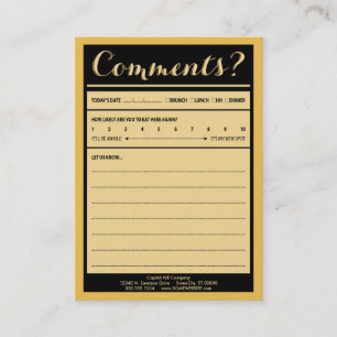 De Visita tarjeta del comentario del restaurante