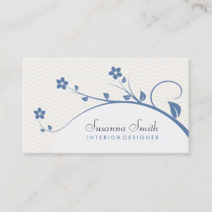 De Visita Tarjeta elegante con flores azules y chevrón