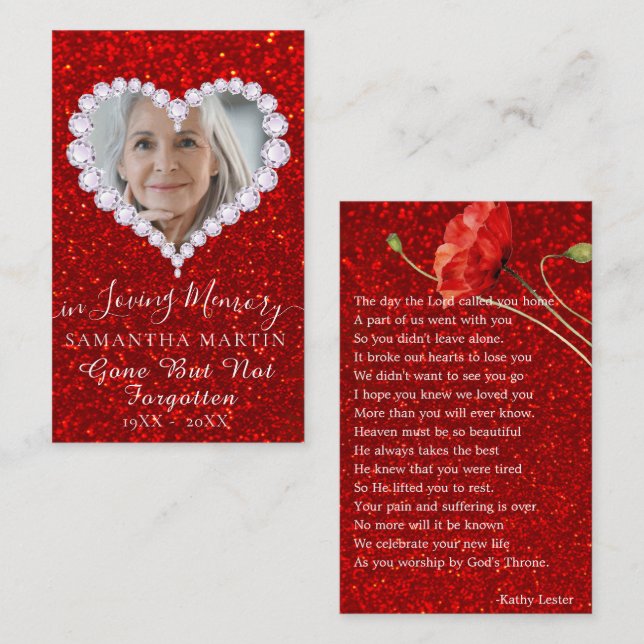 De Visita Tarjeta fotográfica Gold Heart Funeral Memorial (Anverso / Reverso)