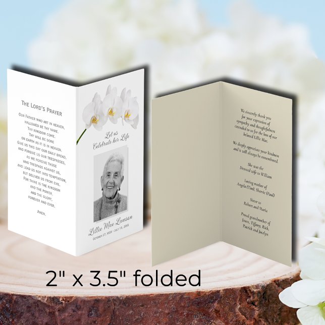 De Visita Tarjeta fotográfica simple conmemorativa del funer (SMALL folded celebration of life memorial photo prayer cards, 2" x 3.5" finished size)