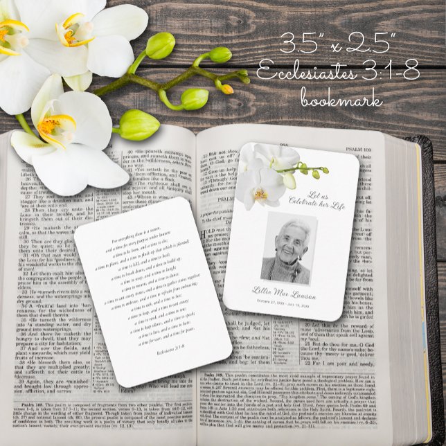 De Visita Tarjeta fotográfica simple conmemorativa del funer (Photo memorial bookmark with Ecclesiastes 3:1-8 on the back.)
