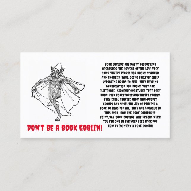 De Visita Tarjeta Goblin para Libros (Anverso)