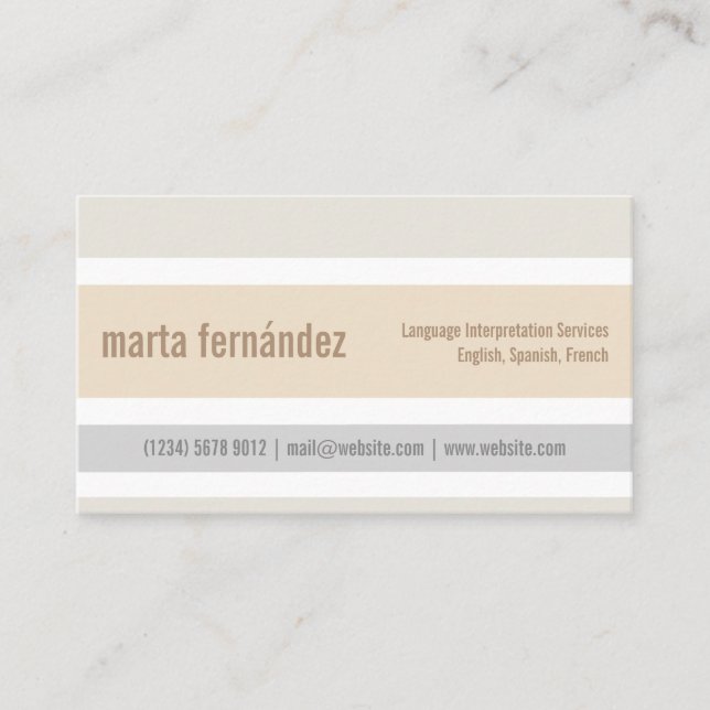 De Visita Tarjeta minimalista traductor intérprete idiomas (Anverso)