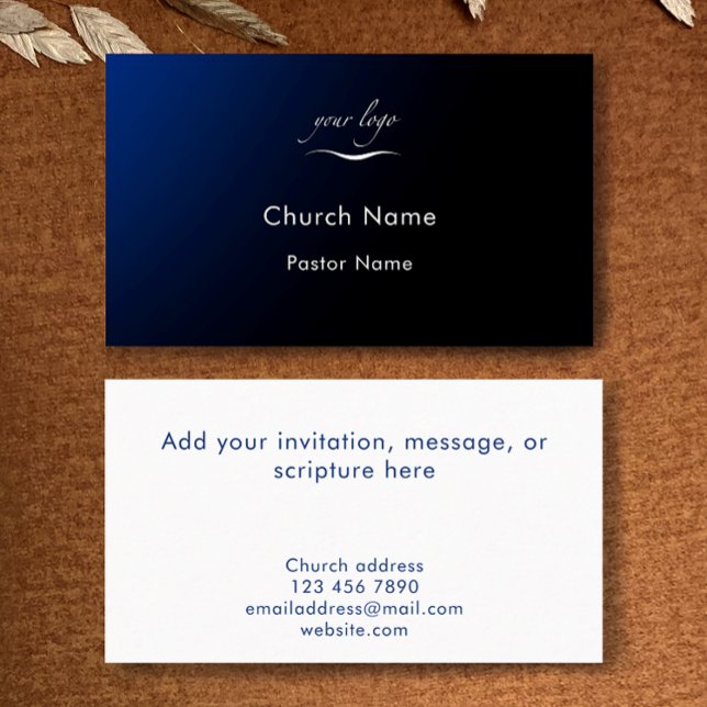 De Visita Tarjeta personalizada moderna azul gradiente Igles (Add your custom text to these blue gradient modern Church pastor or minister business card template.)