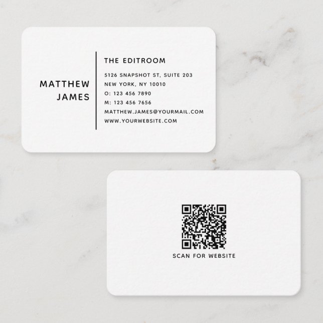 De Visita Tarjeta Profesional Código QR Blanco Negro Moderno (Anverso / Reverso)