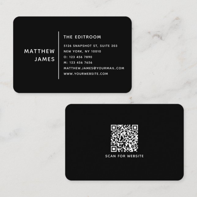 De Visita Tarjeta Profesional Código QR Blanco Negro Moderno (Anverso / Reverso)