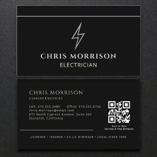 De Visita Tarjeta profesional Electricista Negro y Plata con