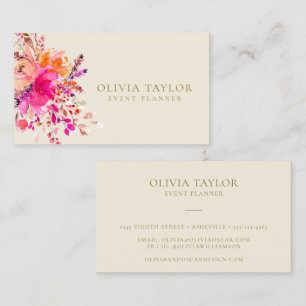 De Visita Tarjeta Profesional Floral Acuarela Crema Rosa Ele