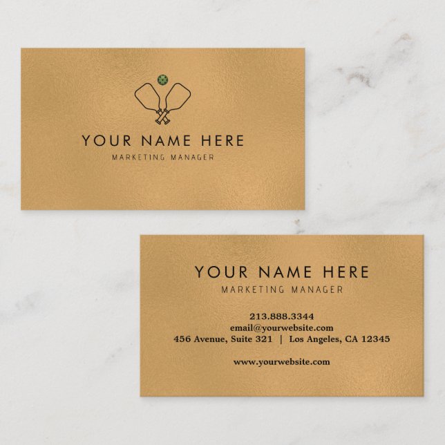 De Visita tarjeta profesional Gold Black Pickleball (Anverso / Reverso)