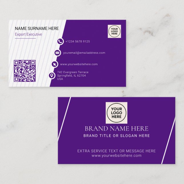 De Visita Tarjeta Profesional Moderno Código QR Formal Púrpu (Anverso / Reverso)