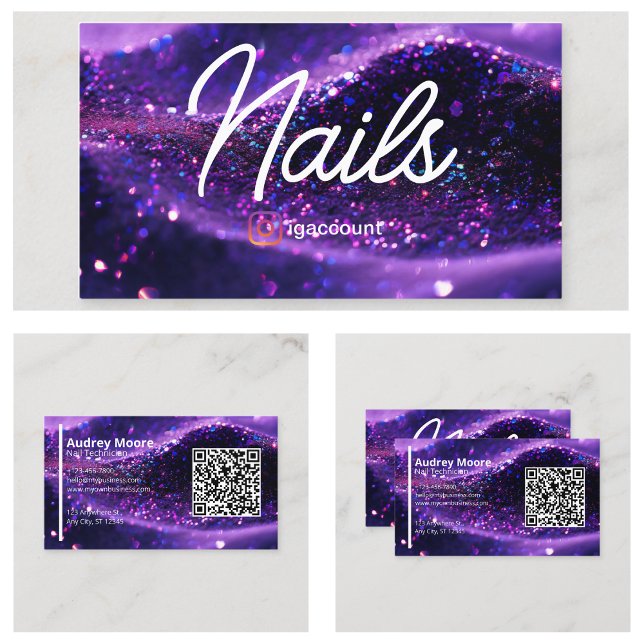 De Visita Tarjeta Profesional Moderno Morado Código QR Técni (Modern Purple Professional Card QR Code Nail Tech
)