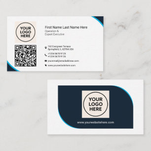 De Visita Tarjeta Profesional QR Formal Moderna Azul Marino 