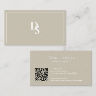 De Visita Tarjeta Profesional Simple Beige con Código QR y I