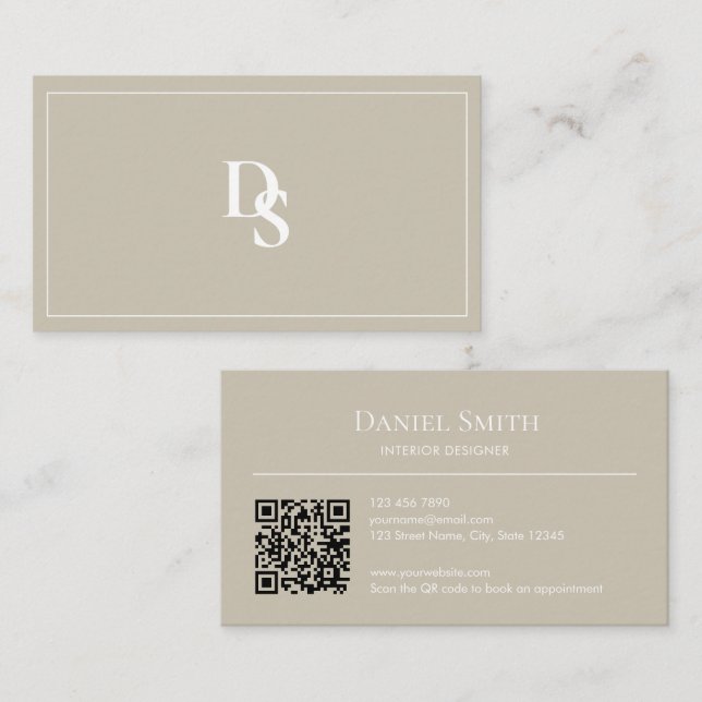 De Visita Tarjeta Profesional Simple Beige con Código QR y I (Anverso / Reverso)