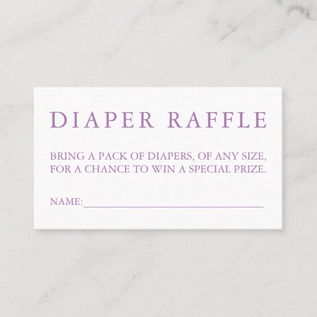 De Visita Tarjeta Raffle Purple Diaper (Anverso)