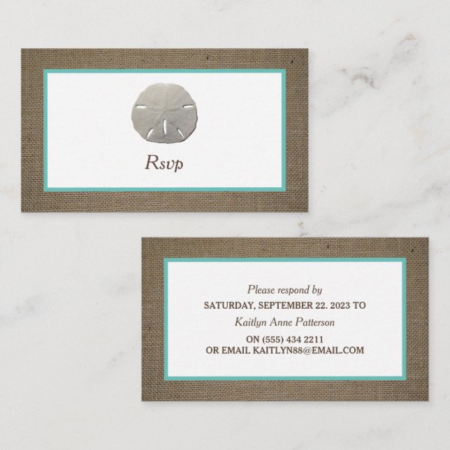 De Visita Tarjeta RSVP Sand Dollar & Burlap (Anverso / Reverso)
