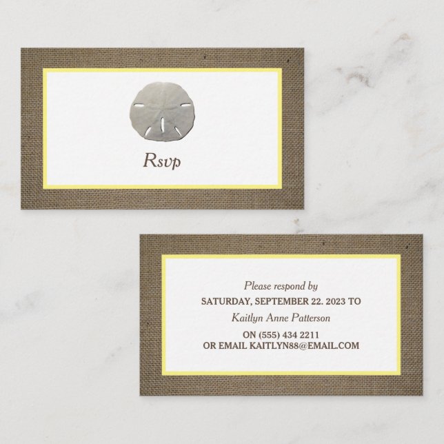 De Visita Tarjeta RSVP Sand Dollar & Burlap (Anverso / Reverso)