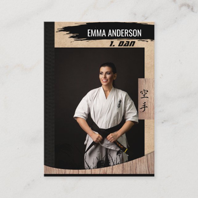 De Visita Tarjeta Rustic Karate Black Belt Wood Trading Card (Anverso)