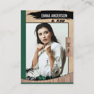 De Visita Tarjeta Rustic Karate Green Belt Wood Trading Card