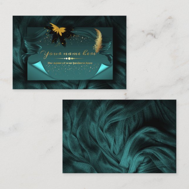 De Visita tarjeta  turquesa con dorado personalizada (Anverso / Reverso)