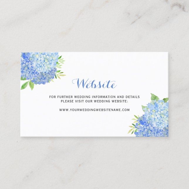 De Visita Tarjeta web Blue Hydrangea Boda Floral (Anverso)