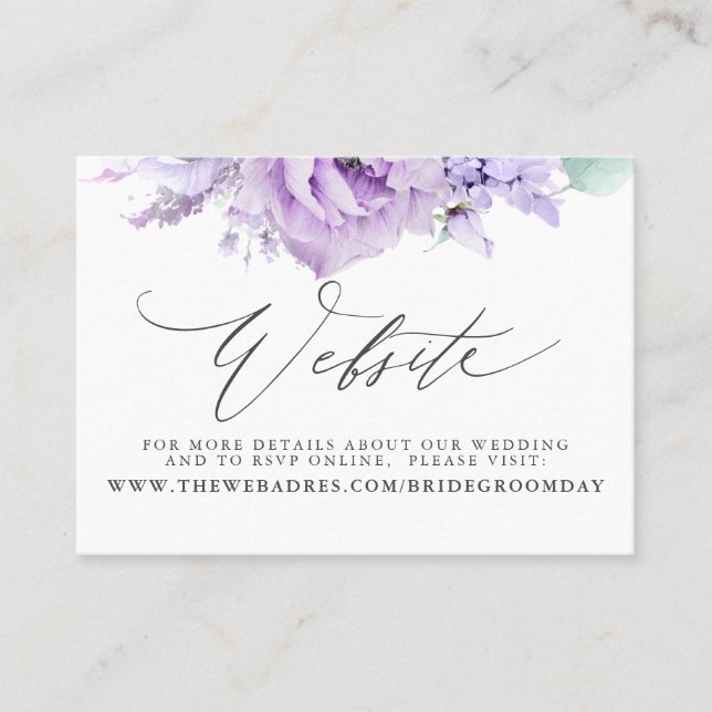De Visita Tarjeta web Dusty Purple Floral Boda (Anverso)