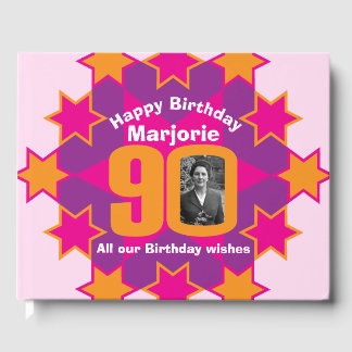 De Visitas 90 cumpleaños foto estrella naranja rosado libro d