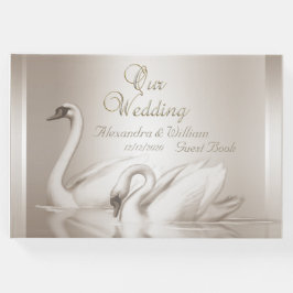 De Visitas Boda del libro invitado Swans Damask Cream White
